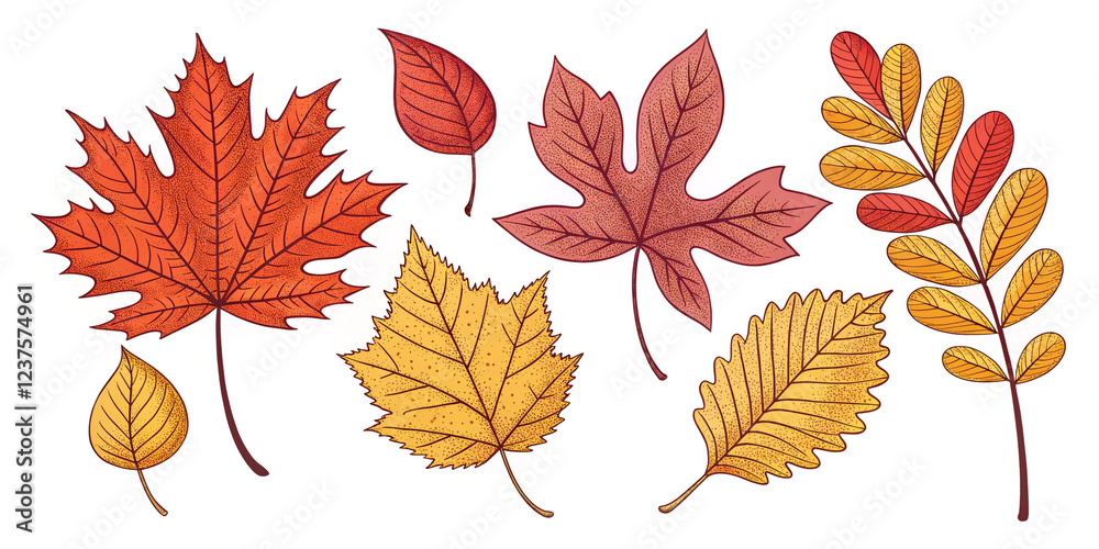 Obraz premium A Set of Autumn Leaves in Vector Illustration for Seasonal Decor