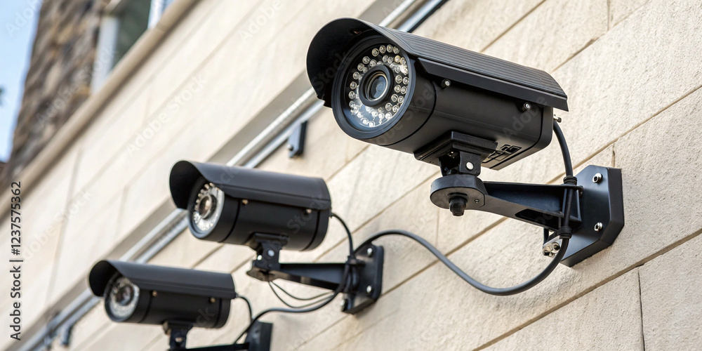 A Set of Black Security CCTV Cameras for Surveillance and Safety
