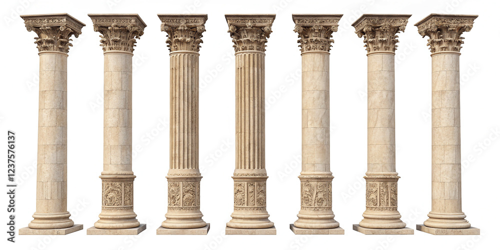 Fototapeta premium A Set of Columns and Pillars Isolated on a Background for Architectural Use