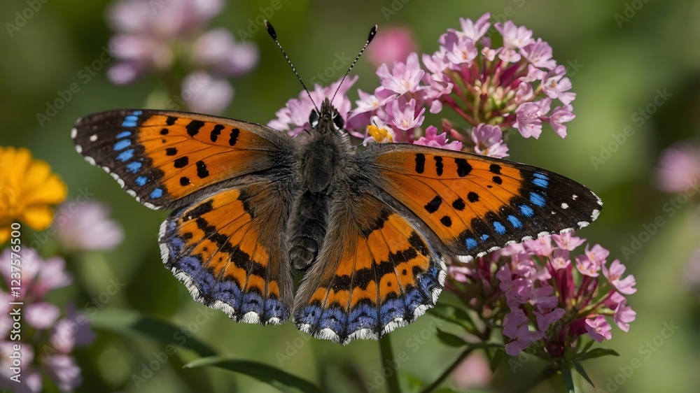 Fototapeta premium Colorful Flight: A Lange's Metalmark Butterfly in Action