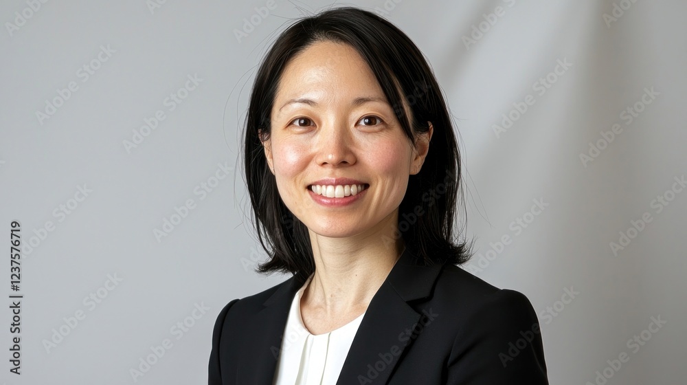 Smiling Woman in Black Jacket and White Shirt Portrait Smiling Woman in Black Jacket and White Shirt Portrait