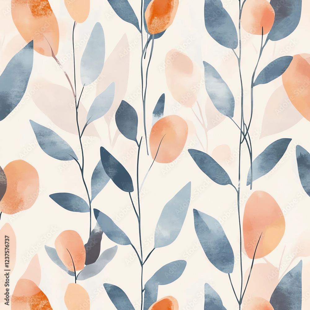 A painting of a tree with blue and orange leaves A painting of a tree with blue and orange leaves