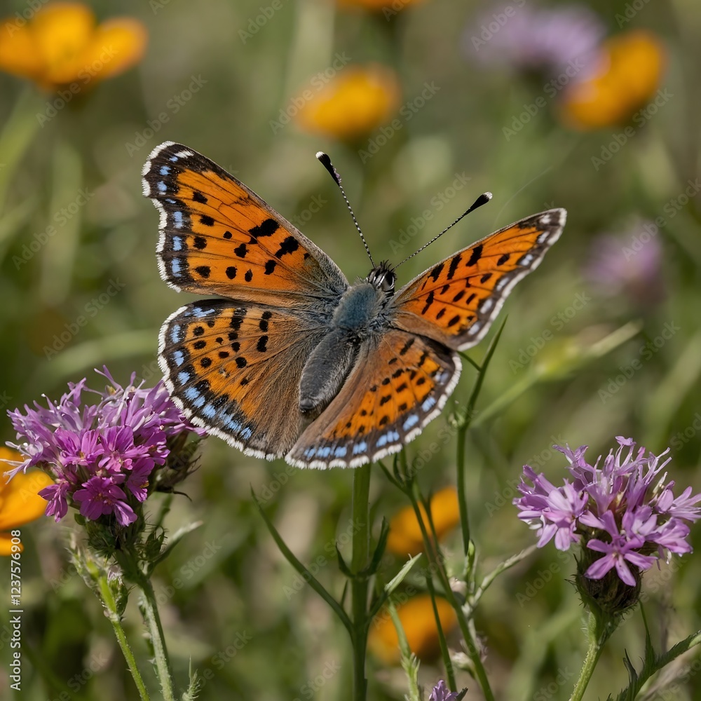 Obraz premium Meadow Serenade: The Colorful Journey of Lane’s Metal mark Butterfly