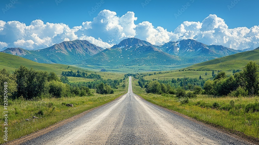 Naklejka premium Scenic mountain road trip, summer valley, open road