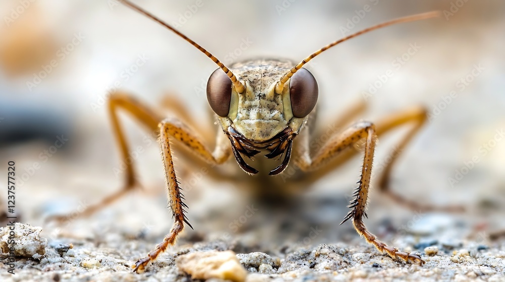 Macro Shot of Brown Cricket Peering into Camera with Intricate Detail : Generative AI Macro Shot of Brown Cricket Peering into Camera with Intricate Detail : Generative AI