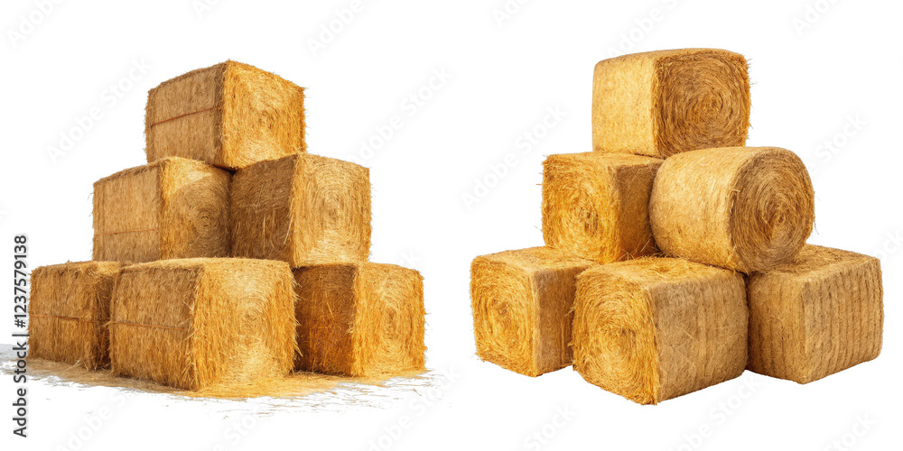 Hay Bale Stacks Composition Two Golden Hay Bales Isolated on White Background, Agriculture, Farming, Hay, Bale, Stack Hay Bale Stacks Composition Two Golden Hay Bales Isolated on White Background, Agriculture, Farming, Hay, Bale, Stack
