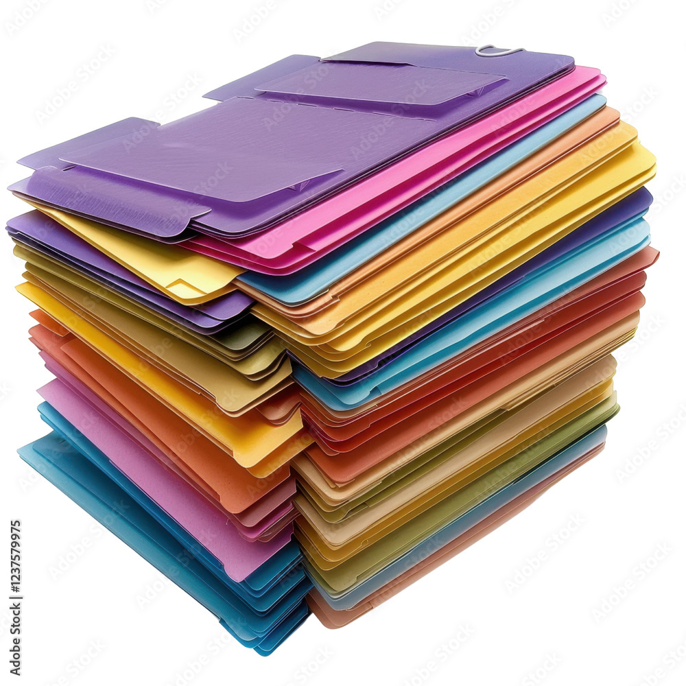 Colorful stack of file folders in various shades, organized and vibrant, perfect for office or school use Colorful stack of file folders in various shades, organized and vibrant, perfect for office or school use