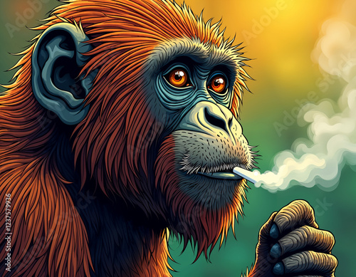 Rasta Orang Utan monkey ape As Animal smoking ganja weed illustration generative ai