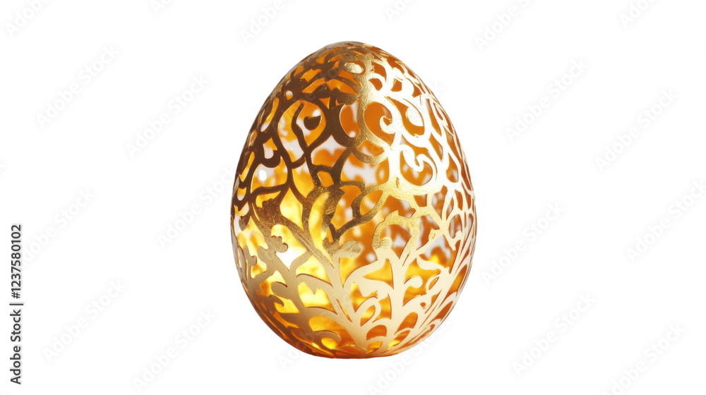 Golden easter egg shining with floral ornaments on transparent background Golden easter egg shining with floral ornaments on transparent background