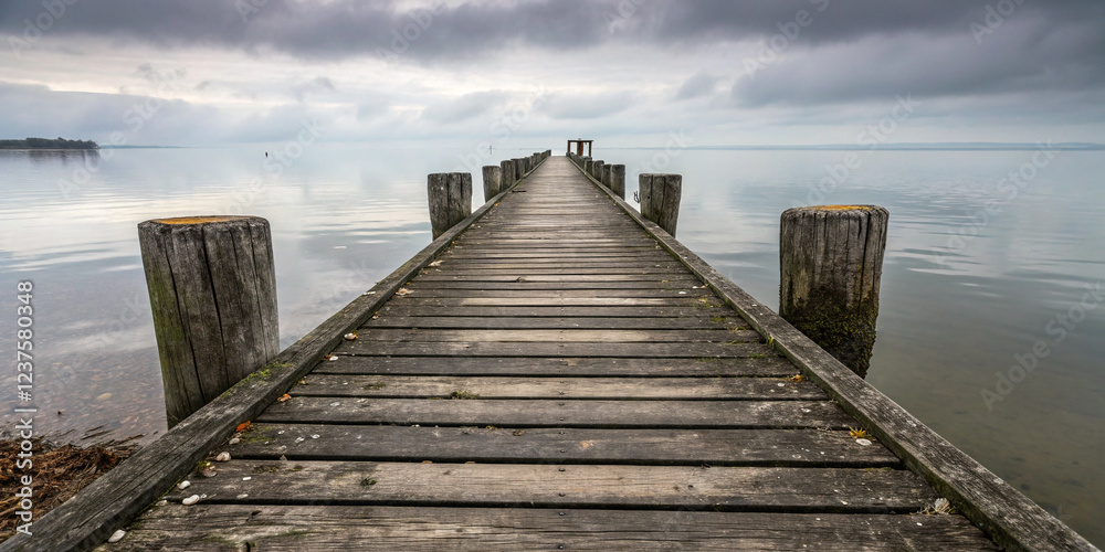 Fototapeta premium Weathered Wooden Piers Ideal for Scenic Outdoor Views