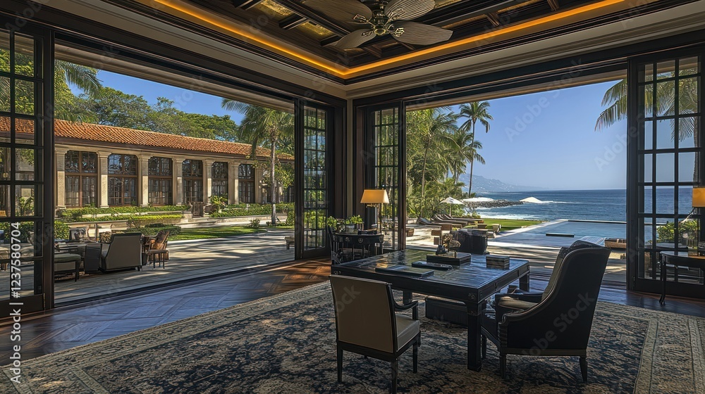 Fototapeta premium Oceanfront Estate: Luxurious Living Space with Panoramic Views