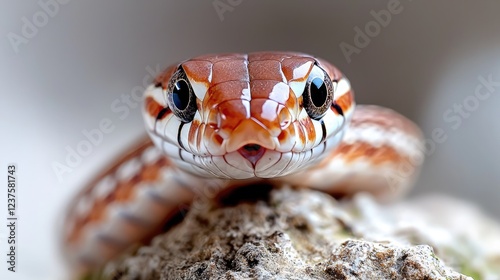 Close-up of corn snake, reptile, rock, blurred background, wildlife photography