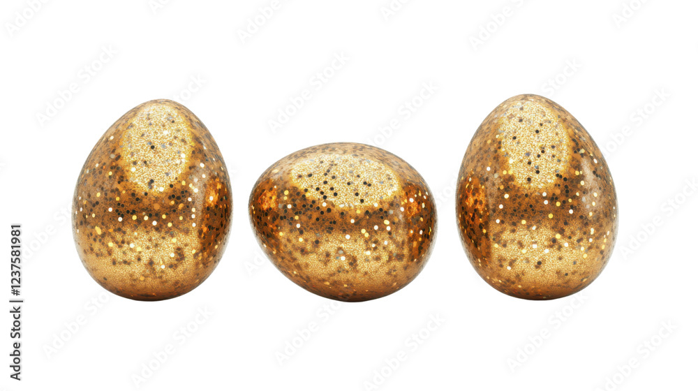 Three sparkling golden easter eggs isolated on transparent background Three sparkling golden easter eggs isolated on transparent background