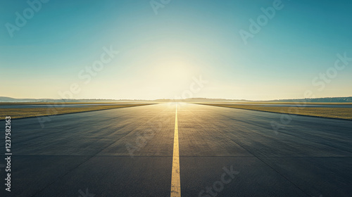 Panoramic view of airport runway, asphalt road