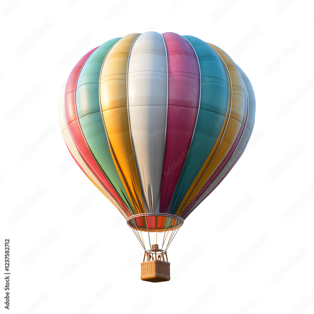Naklejka premium Colorful Fluffy 3D Cartoon Hot Air Balloon Flying in the Sky Isolated on Transparent Background