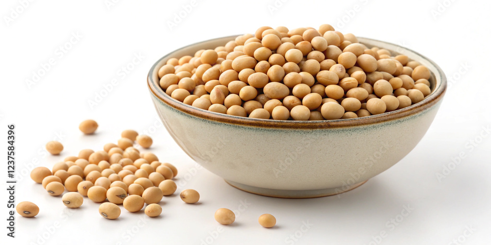 Nutritious Soybeans in a Bowl Isolated on a White Background for Healthy Eating Nutritious Soybeans in a Bowl Isolated on a White Background for Healthy Eating