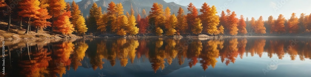 Water reflection on a calm lake during autumn, water mirror, reflective surface Water reflection on a calm lake during autumn, water mirror, reflective surface