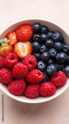 bowl of colorful mixed berries including strawberries and blueberries