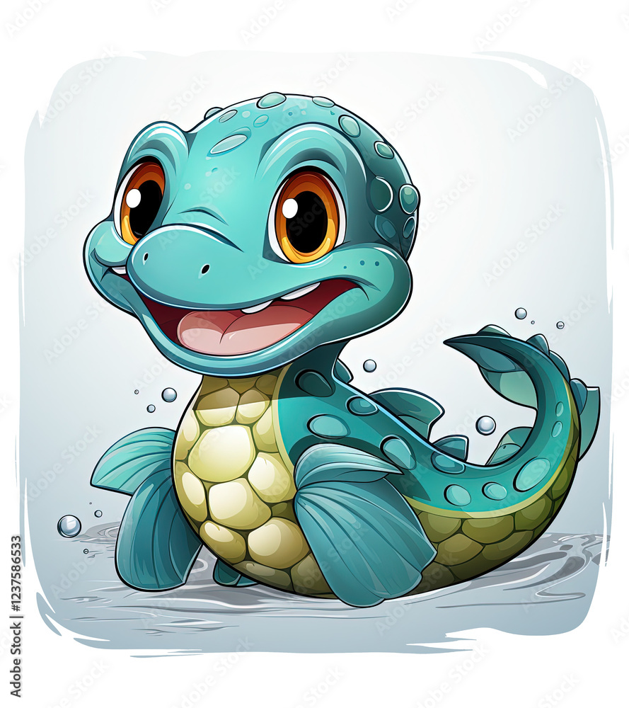 Fototapeta premium A Vibrant Colorful Cartoon Style Cute Baby Eel Fish With smiley Face Oil Painting