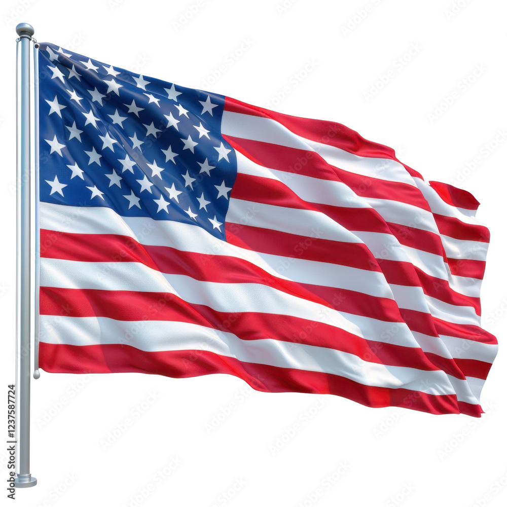 Obraz premium Waving American flag with red and white stripes and blue field of stars, symbolizing patriotism and national pride