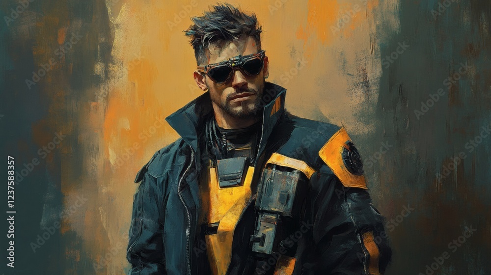 Cyberpunk Male Character Portrait Futuristic Soldier in Urban Setting