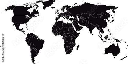 Complete map design with all countries with black background and white lines