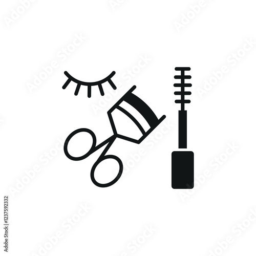 Mascara and eyelash curler set beauty salon icon in flat style, featuring an open mascara tube with a brush and a sleek eyelash curler, perfect for makeup and beauty themes.






