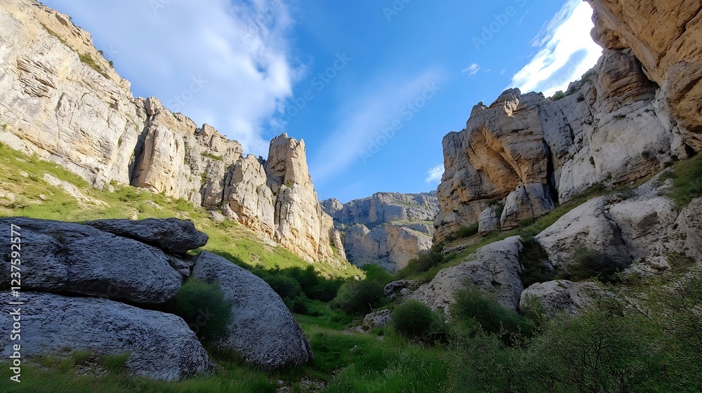 Dramatic Mountainous Canyon with Clear Blue Sky and Crisp Atmosphere : Generative AI Dramatic Mountainous Canyon with Clear Blue Sky and Crisp Atmosphere : Generative AI
