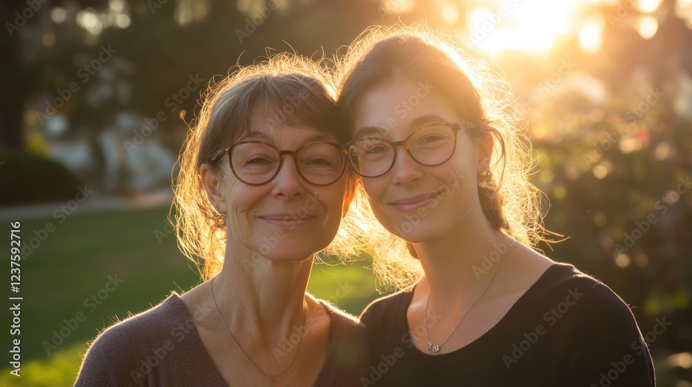 Fototapeta premium mother and daughter portrait at sunset