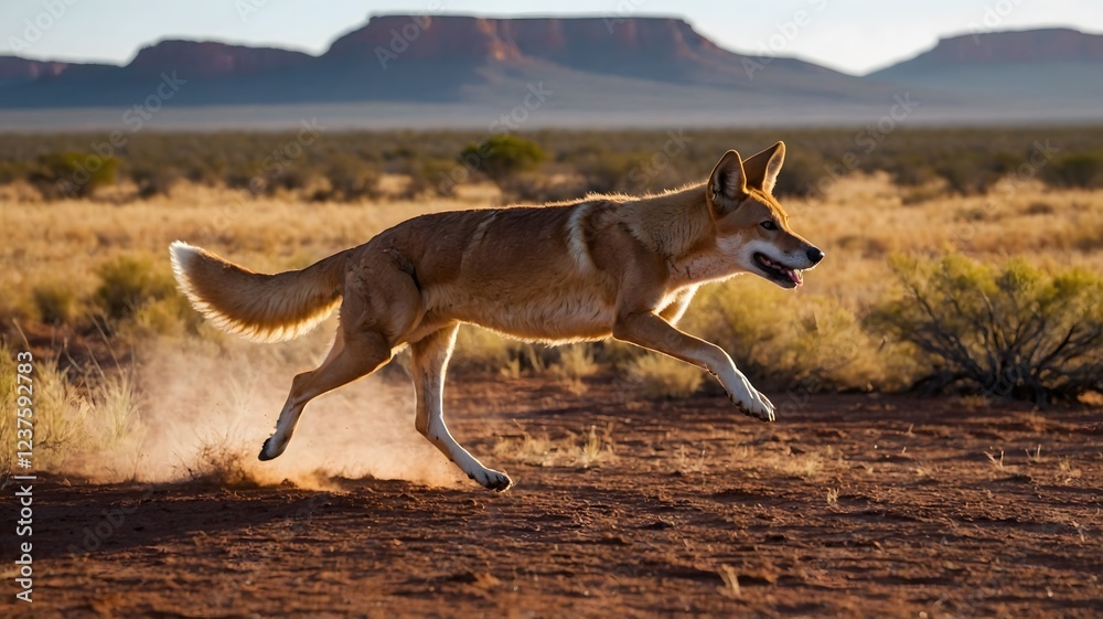 Chasing the Horizon: Dingo Running Across the Vast Outback Plains Chasing the Horizon: Dingo Running Across the Vast Outback Plains