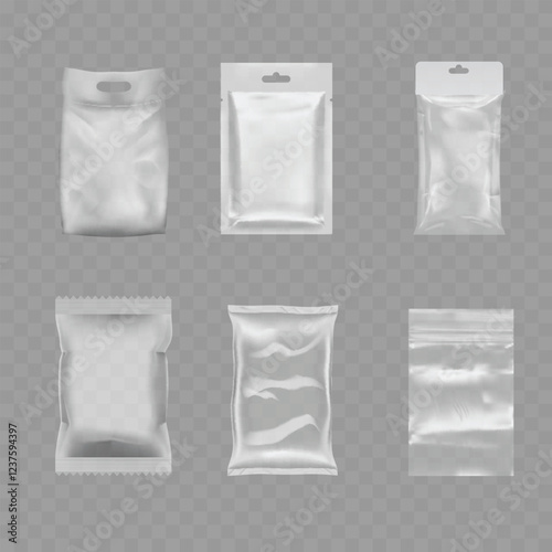 Transparent Plastic Packaging Mockup Set Vector