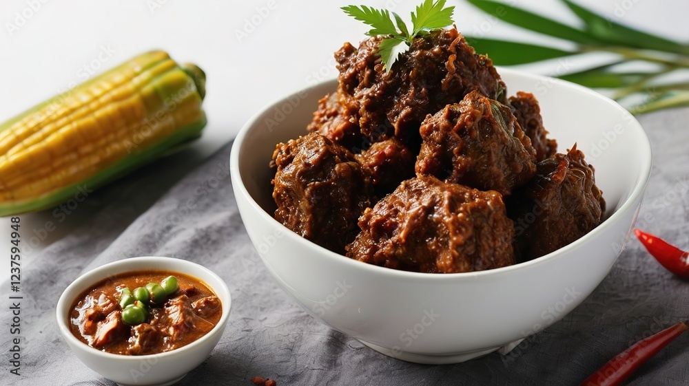 Delicious Rendang Copy Space on White Background Delicious Rendang Copy Space on White Background