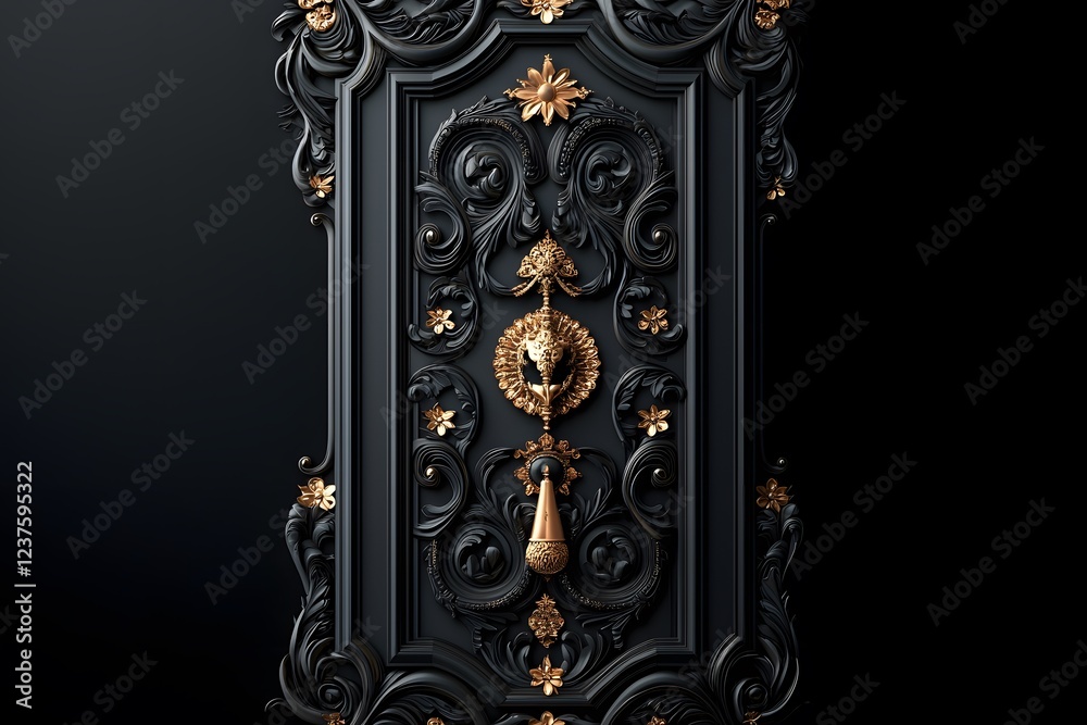 Intricate Black and Gold Decorative Wall Panel with Floral Details Intricate Black and Gold Decorative Wall Panel with Floral Details