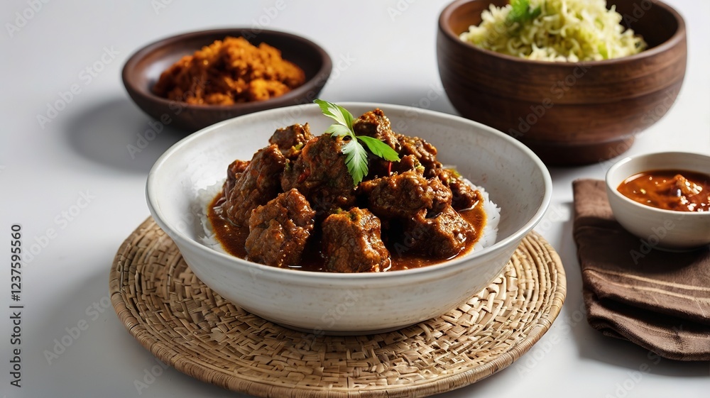 Delicious Rendang Copy Space on White Background Delicious Rendang Copy Space on White Background