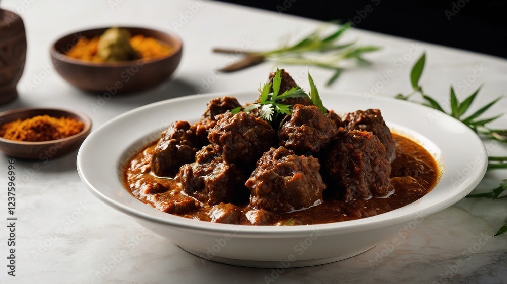 Delicious Rendang Copy Space on White Background Delicious Rendang Copy Space on White Background