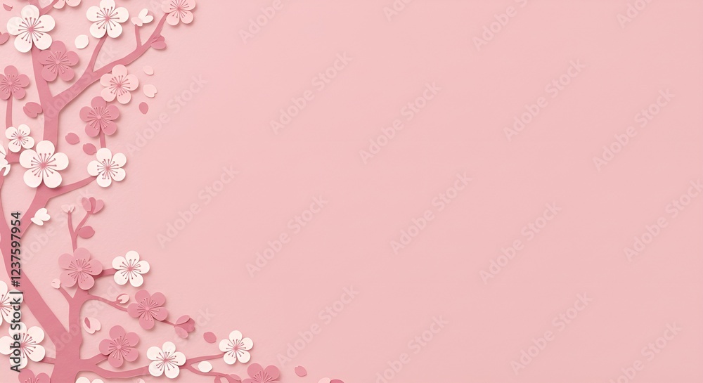 Fototapeta premium 핑크색, 종이질감, 벚꽃, 배경화면