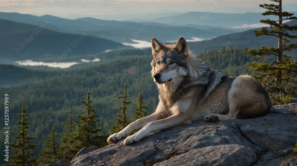 Silent Steps: Gregory's Wolf Moving Toward a Frozen Stream in the High Altitudes Silent Steps: Gregory's Wolf Moving Toward a Frozen Stream in the High Altitudes