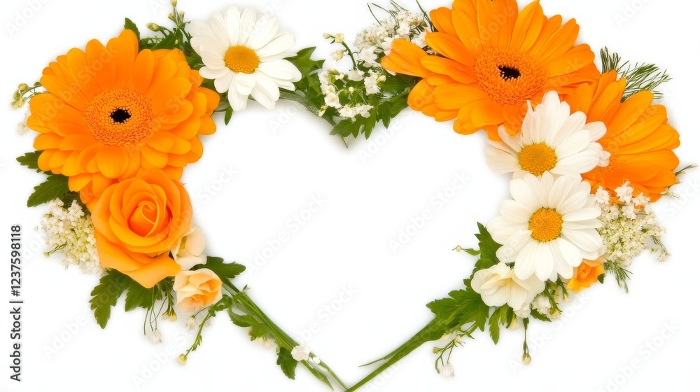 Orange Gerbera Daisies and Roses Heart Frame Orange Gerbera Daisies and Roses Heart Frame