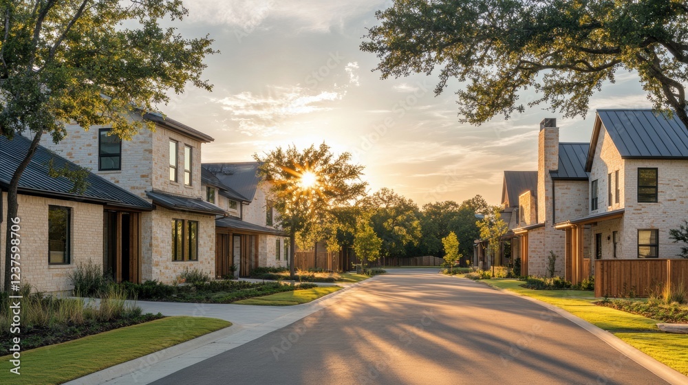 Obraz premium luxury homes sunset street scene