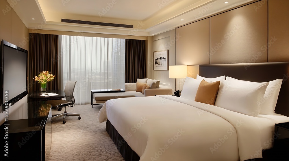 Fototapeta premium Luxurious and Modern Hotel Room with Elegant Interior Design for Comfort and Relaxation : Generative AI