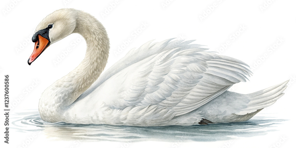 Fototapeta premium A Beautiful White Swan on a Clean White Background for Artistic Presentation