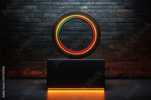 A striking black emblem with red, yellow, and green rings, perfect for Black History Month celebrations, cultural events, or promotional graphics highlighting African heritage. photo