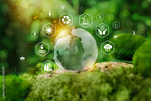 Fototapeta Naklejka Na Ścianę i Meble -  Renewable Energy. Light bulb with  energy sources icons for renewable sustainable development, green energy.