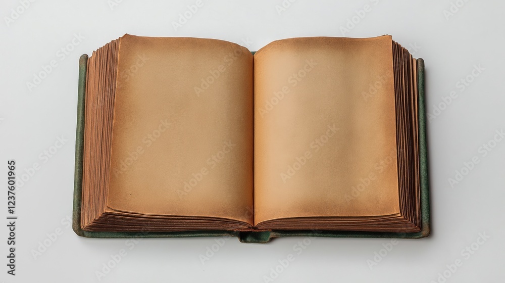 An old open book with blank, aged pages and a worn green cover, isolated on a white background, symbolizing history, creativity, and storytelling.
An old open book with blank, aged pages and a worn green cover, isolated on a white background, symbolizing history, creativity, and storytelling.