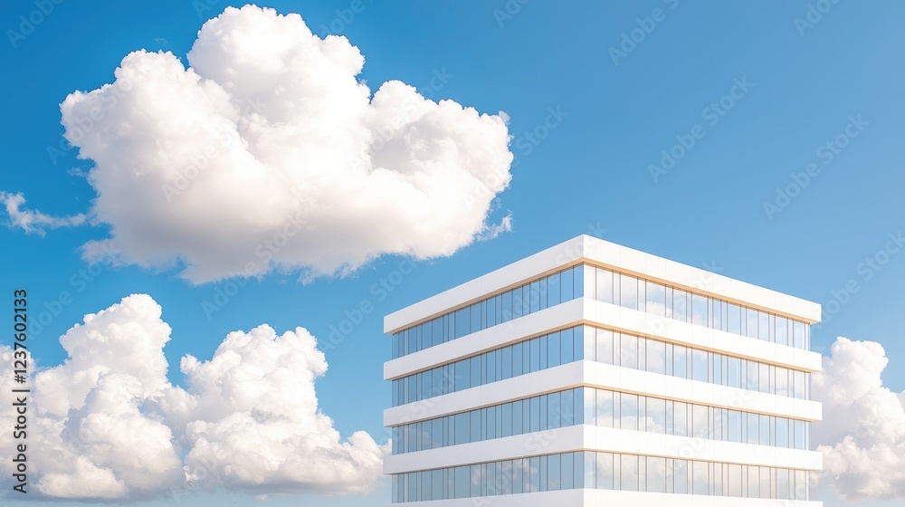 Modern office building, sunny sky, clouds, business Modern office building, sunny sky, clouds, business
