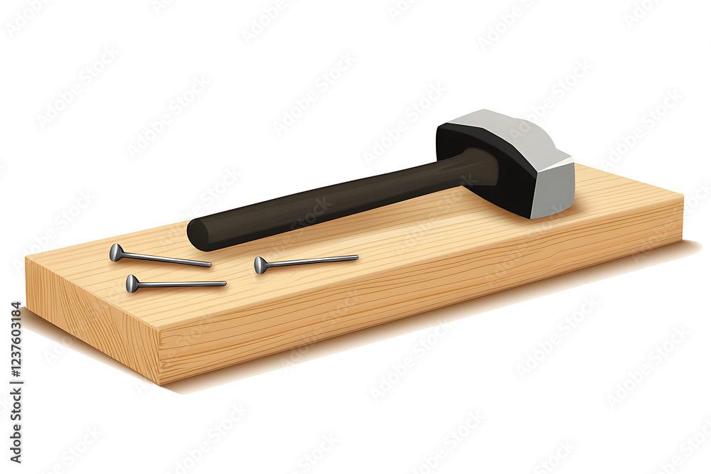 A flat vector illustration of a hammer and nails on a white background A flat vector illustration of a hammer and nails on a white background