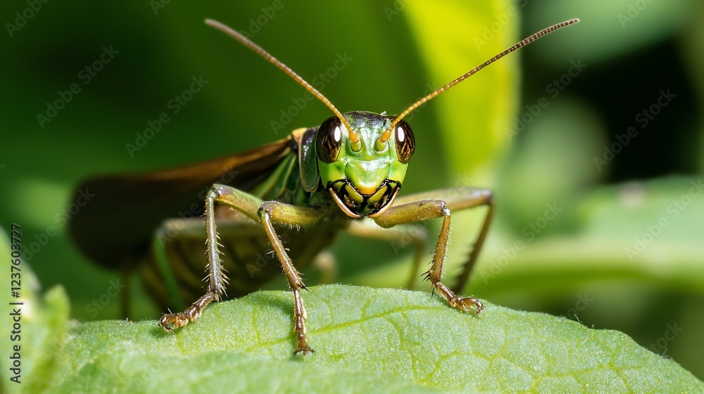 Attentive Locust in Lush Greenery Displaying Intricate Details in Macro Photography : Generative AI Attentive Locust in Lush Greenery Displaying Intricate Details in Macro Photography : Generative AI