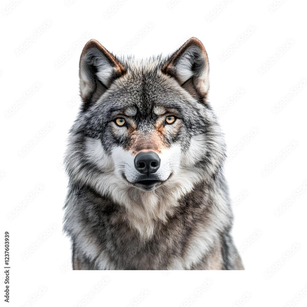 Silver Wolf with Luminous Eyes and Flowing Metallic Fur Isolated on Transparent Background Silver Wolf with Luminous Eyes and Flowing Metallic Fur Isolated on Transparent Background