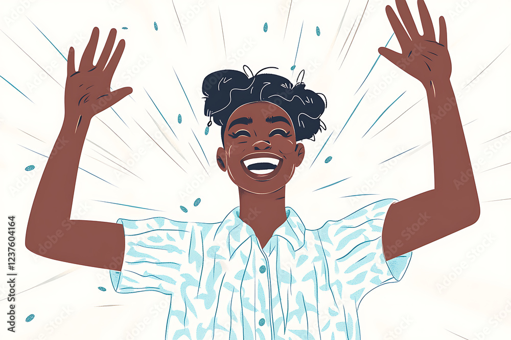 A flat vector illustration of a happy person with colorful geometric shapes in the background A flat vector illustration of a happy person with colorful geometric shapes in the background