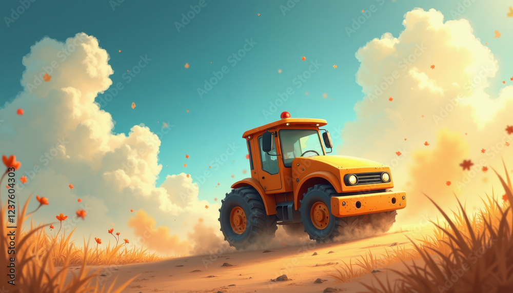 Animated Road Roller in Dusty Environment